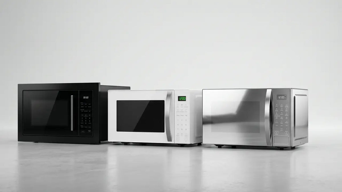 imagem de três modelos de micro-ondas 