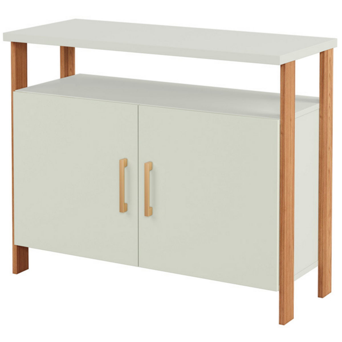 Balcão Buffet F32 Dalla Costa 89cm 2 Portas Nicho Off White e Freijó