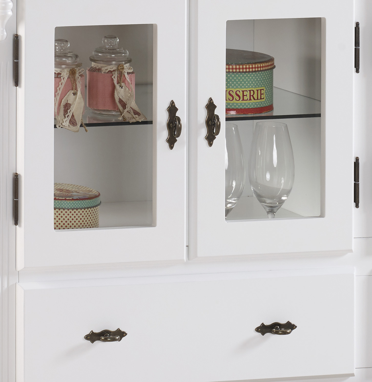 Cristaleira Baixa Rústica Linz 150x96cm 4 Portas 2 Gavetas Branco e Imbuia