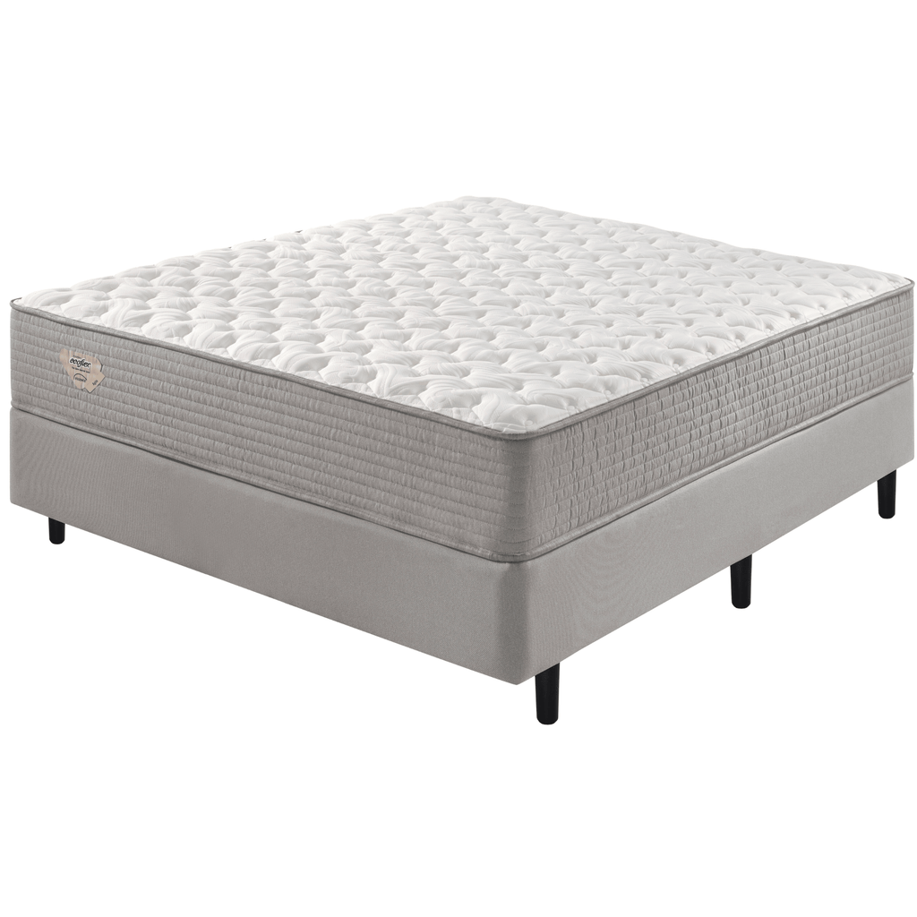 Conjunto Cama Box Agile Solteiro King Ecoflex 120x198x55cm Molas Ensacadas Cinza Chumbo
