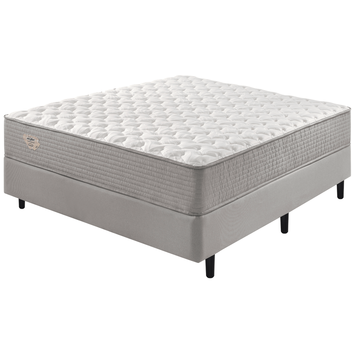 Conjunto Cama Box Agile Solteiro King Ecoflex 120x198x55cm Molas Ensacadas Cinza Chumbo