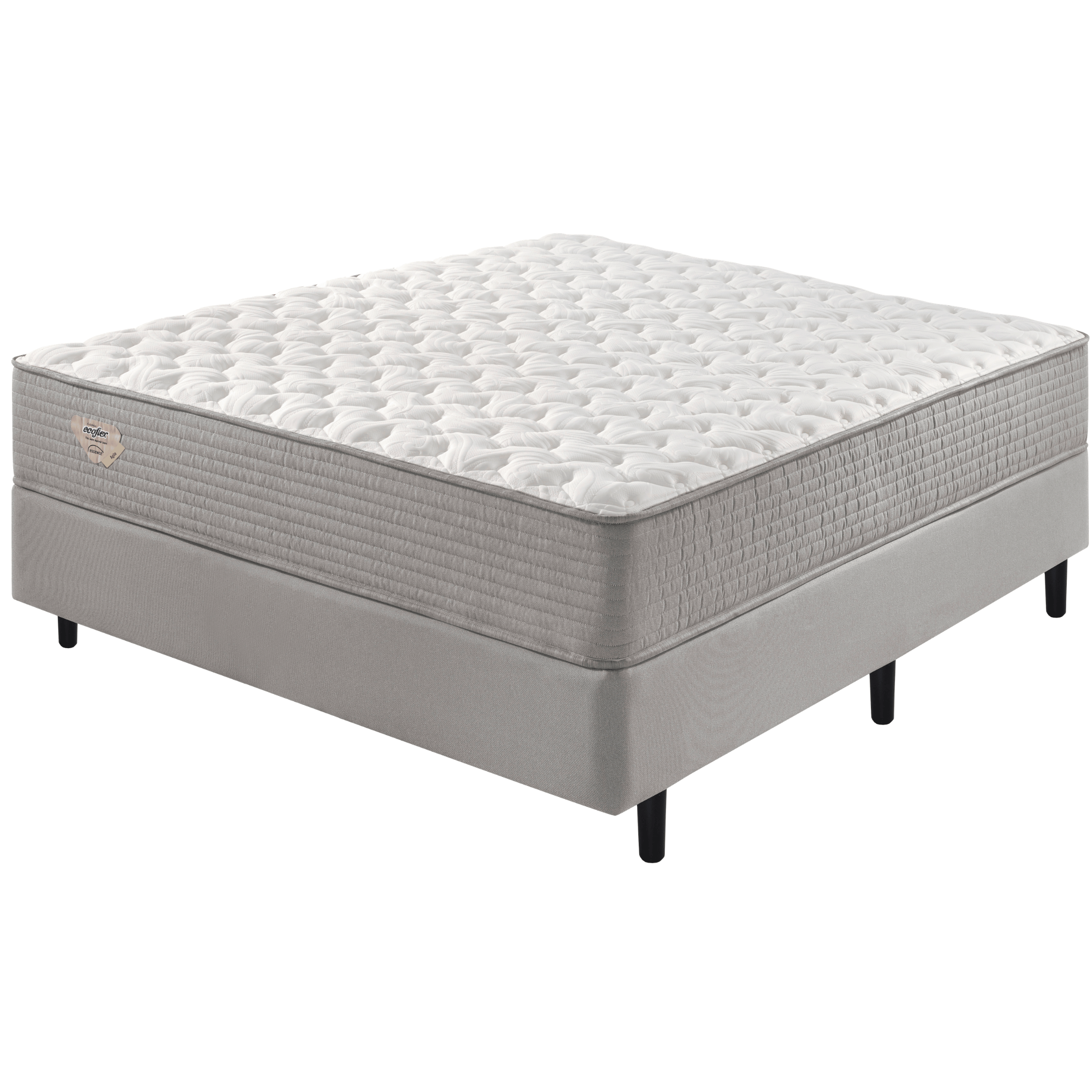 Conjunto Cama Box Agile Solteiro King Ecoflex 120x198x55cm Molas Ensacadas Cinza Chumbo