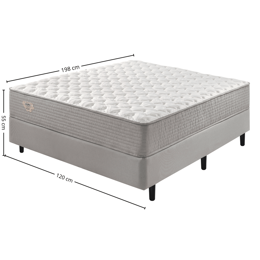 Conjunto Cama Box Agile Solteiro King Ecoflex 120x198x55cm Molas Ensacadas Cinza Chumbo