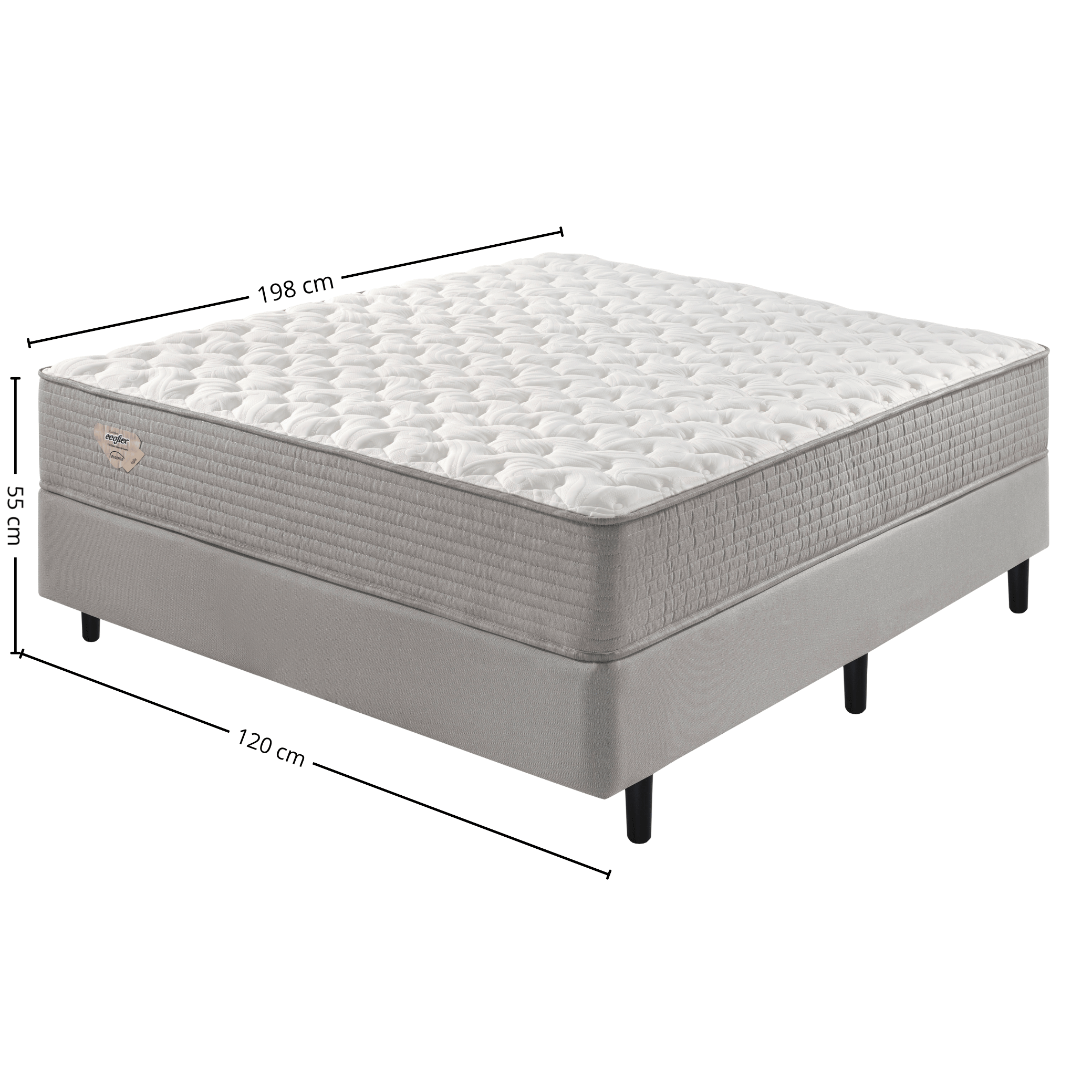 Conjunto Cama Box Agile Solteiro King Ecoflex 120x198x55cm Molas Ensacadas Cinza Chumbo
