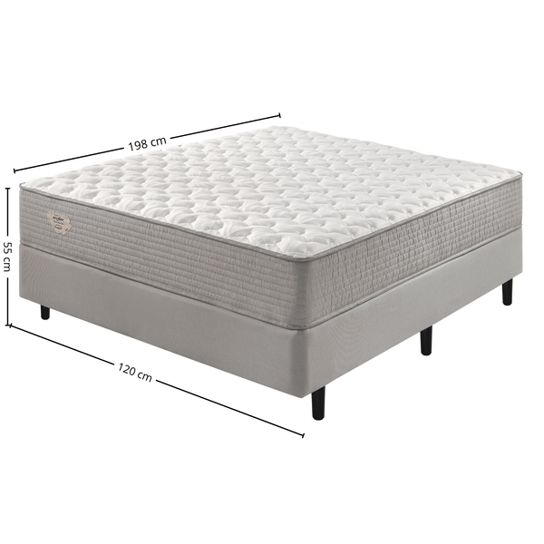 Conjunto Cama Box Agile Solteiro King Ecoflex 120x198x55cm Molas Ensacadas Cinza Chumbo