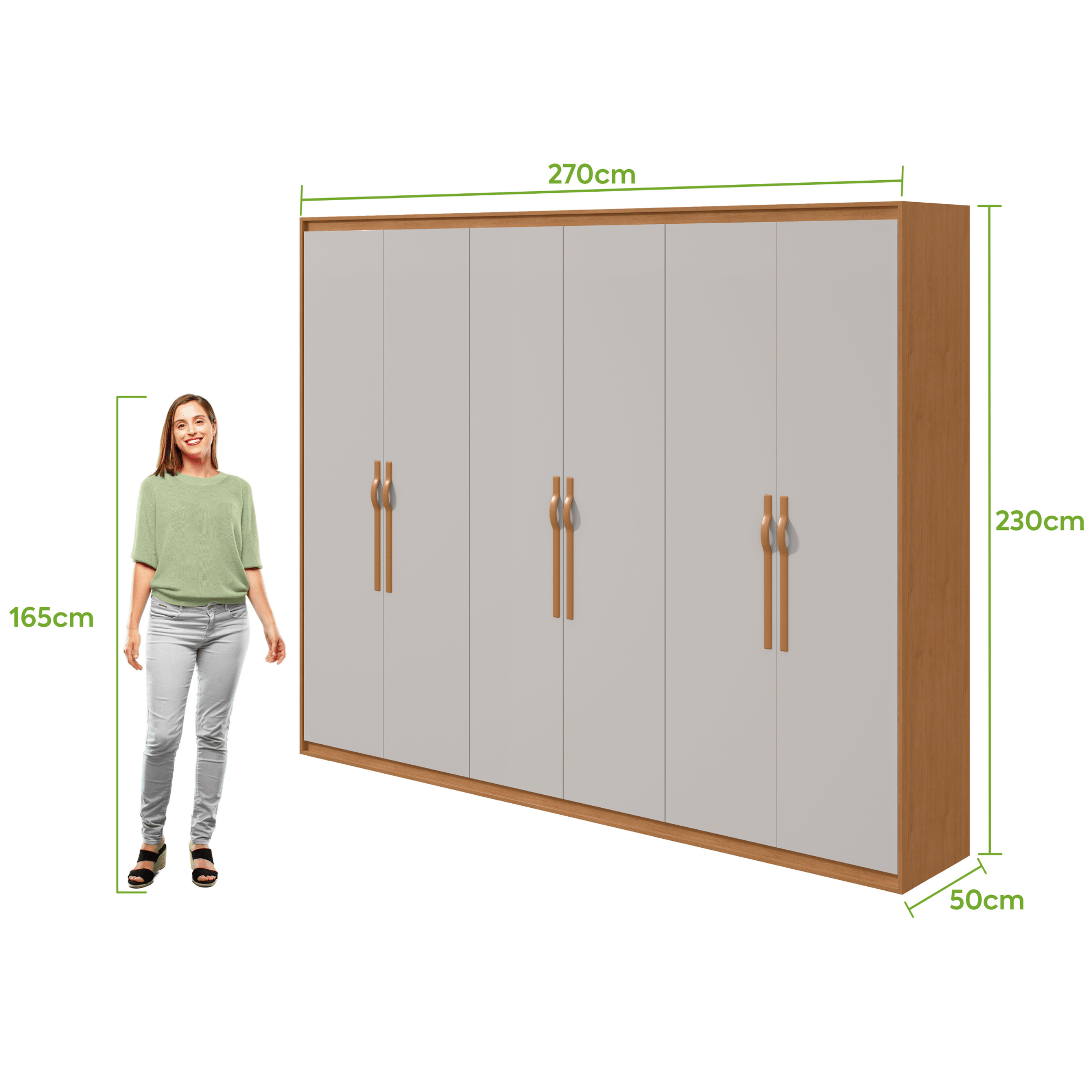 Roupeiro Suavitá Lopas 270cm 100% MDF 6 Portas Amêndoa e Off White