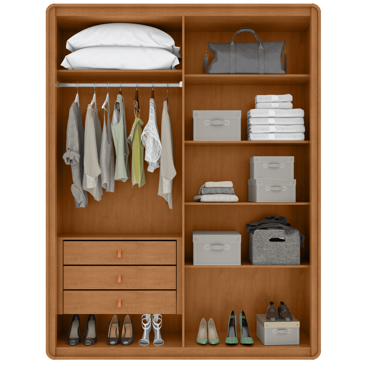 Roupeiro Loop Lopas 184cm 100% MDF 4 Portas Amêndoa Clean