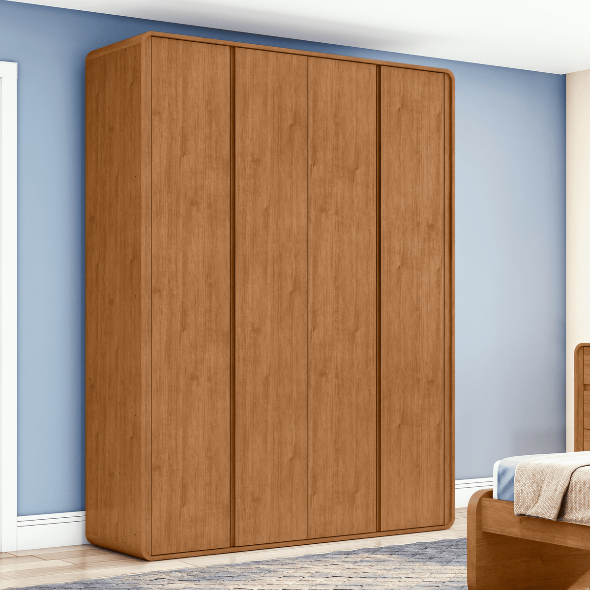Roupeiro Loop Lopas 184cm 100% MDF 4 Portas Amêndoa Clean