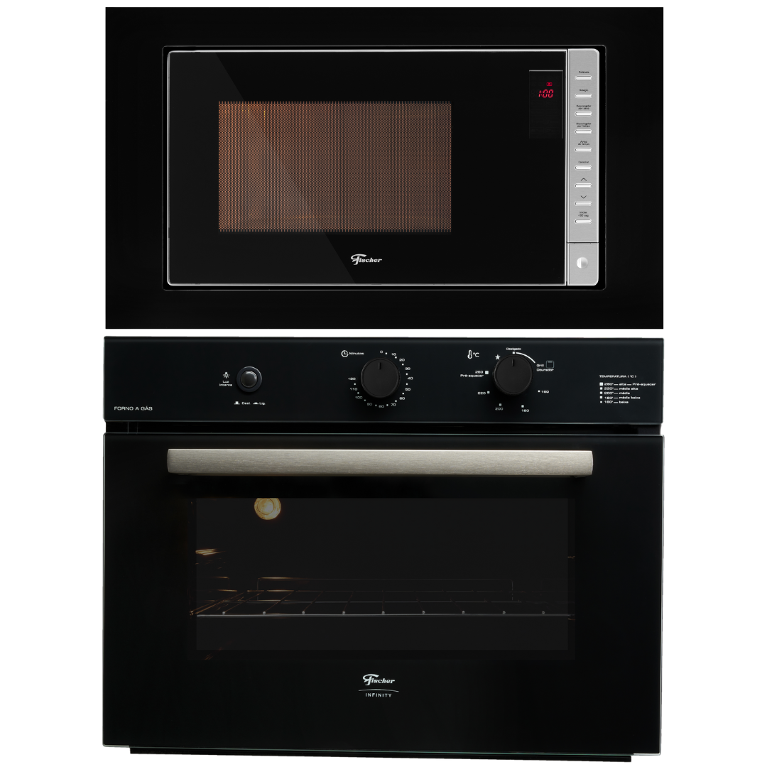Kit Fischer de Embutir Forno a Gás Infinity 50L com Grill + Micro-ondas Fit Line 25L 220V