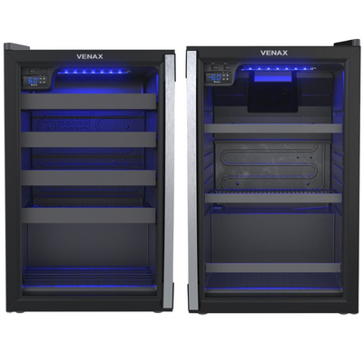 Conjunto Venax Cervejeira 102L Blue Ligth + Adega 24 Garrafas Piubella Porta Invertida Preto Fosco 220V