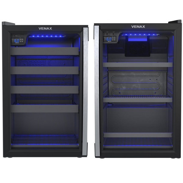 Conjunto Venax Cervejeira 102L Blue Ligth + Adega 24 Garrafas Piubella Porta Invertida Preto Fosco 220V