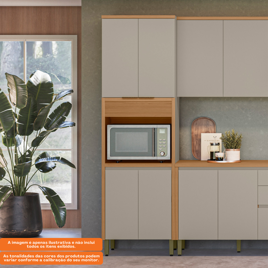 Paneleiro Torre Quente Allure Linea 100% MDF 70cm 4 Portas 1 Porta Condimentos Jequitibá e Gris
