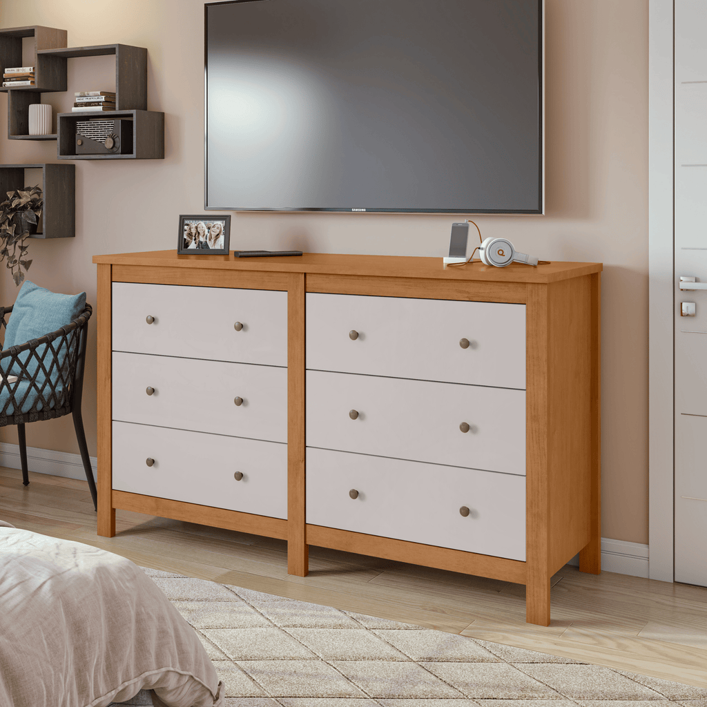 Cômoda Maggiore Lopas 6 Gavetas 162cm Amêndoa e Off White