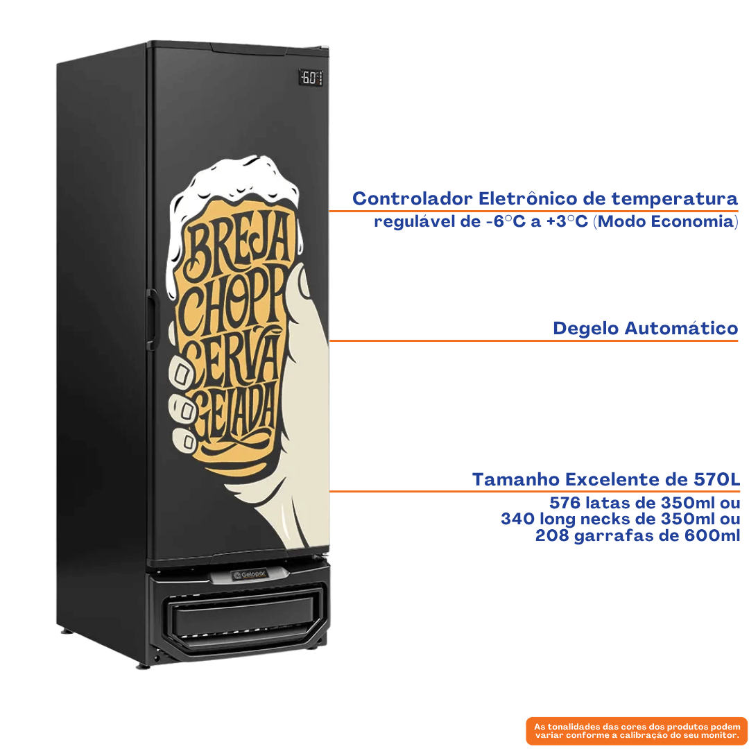 Cervejeira Gelopar 570L GCB-57 Porta Adesivada Breja Preto 220V