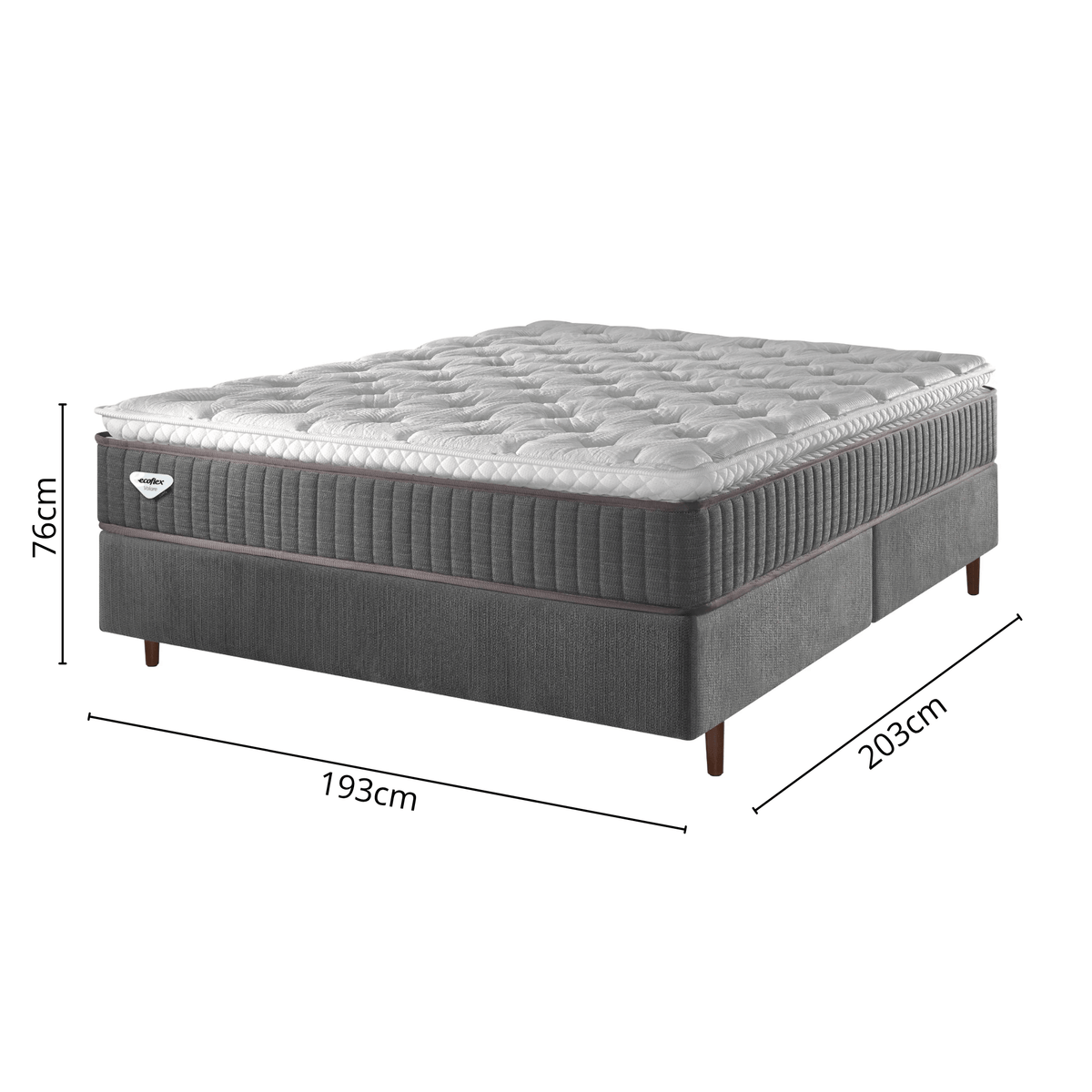 Conjunto Cama Box Comfy King Ecoflex 193x203x76cm Molas Ensacadas Grafite