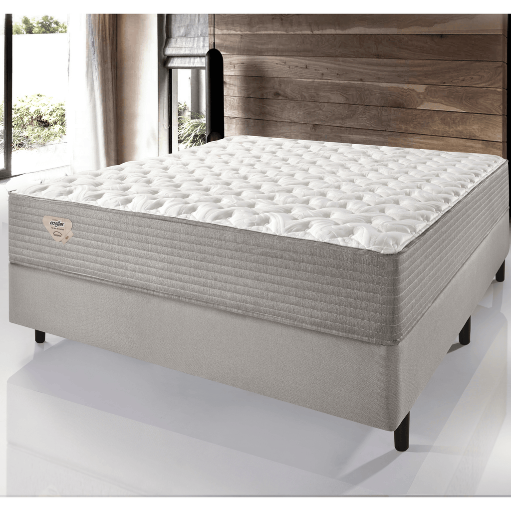 Conjunto Cama Box Agile Solteiro King Ecoflex 120x198x55cm Molas Ensacadas Cinza Chumbo