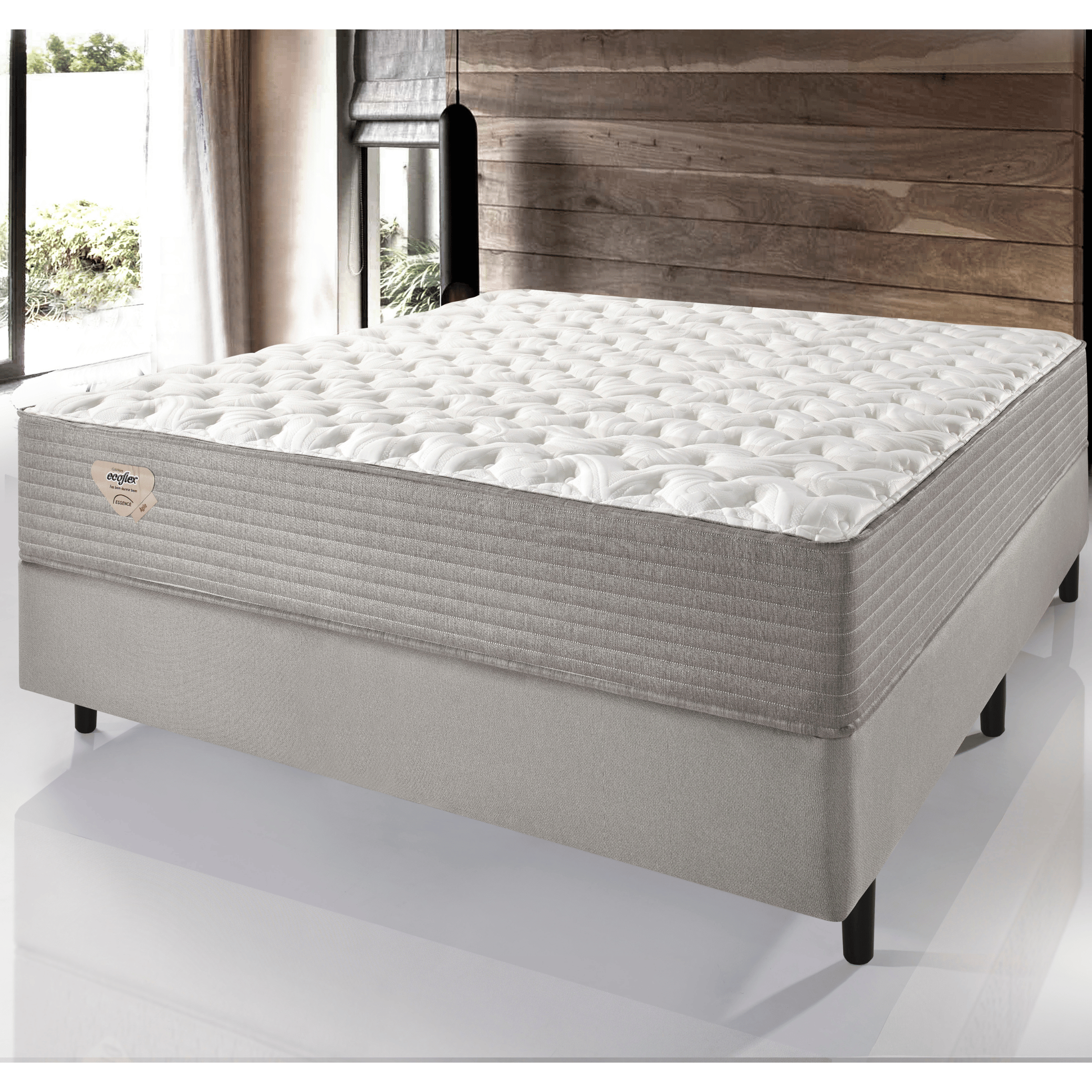 Conjunto Cama Box Agile Solteiro King Ecoflex 120x198x55cm Molas Ensacadas Cinza Chumbo