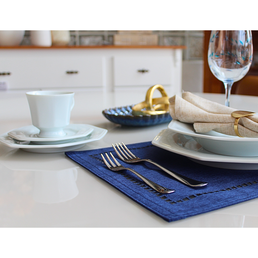 Lugar Americano Poliéster Linho Azul Coliseu