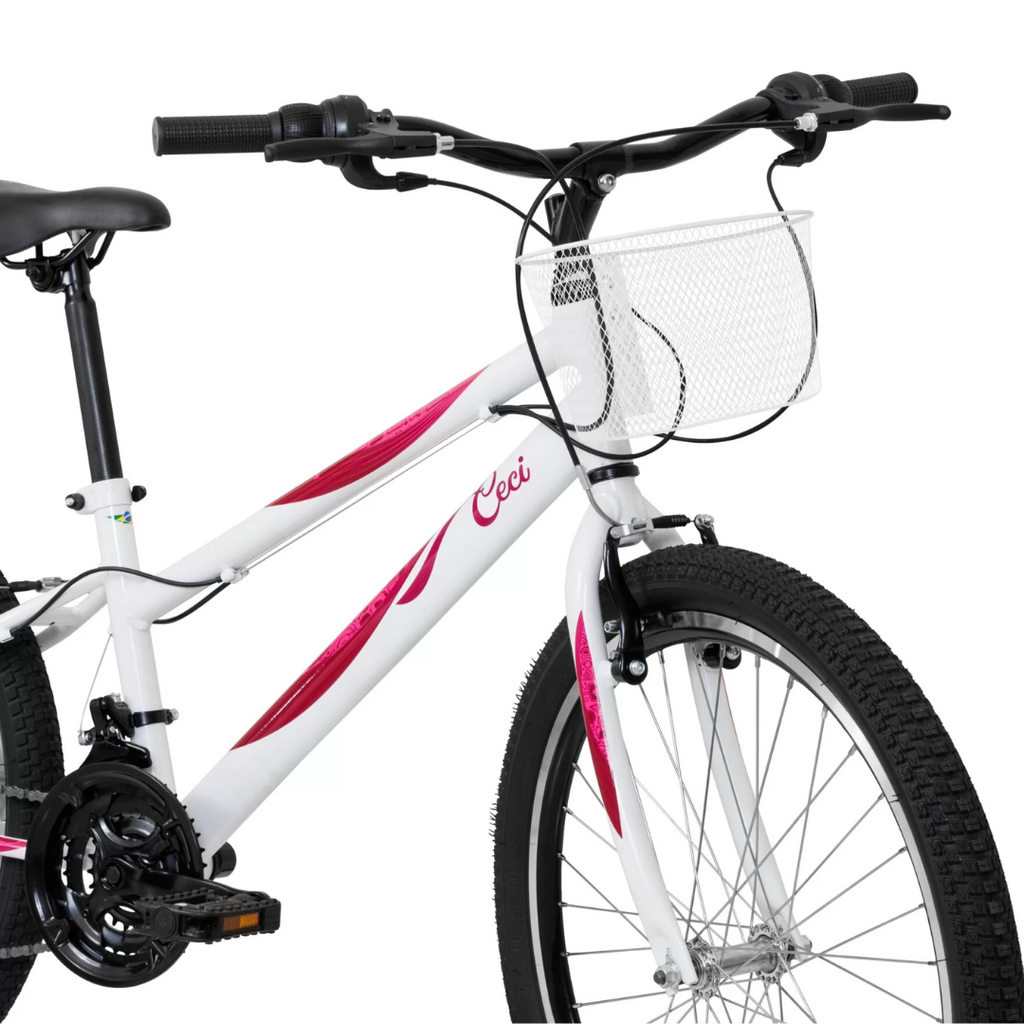 Bicicleta Caloi Aro 24 Ceci Freio V-Brake 21 Velocidades com Cestinha Branco