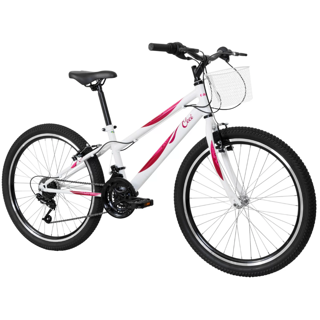 Bicicleta Caloi Aro 24 Ceci Freio V-Brake 21 Velocidades com Cestinha Branco