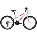 Bicicleta Caloi Aro 24 Ceci Freio V-Brake 21 Velocidades com Cestinha Branco