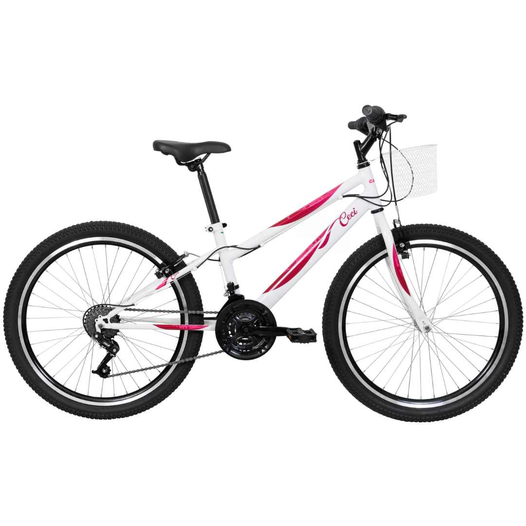 Bicicleta Caloi Aro 24 Ceci Freio V-Brake 21 Velocidades com Cestinha Branco