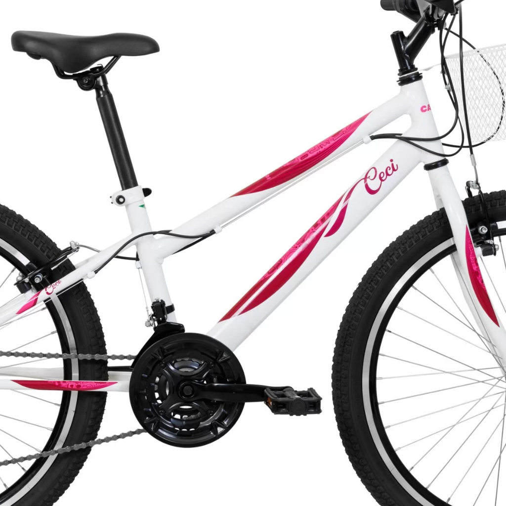 Bicicleta Caloi Aro 24 Ceci Freio V-Brake 21 Velocidades com Cestinha Branco