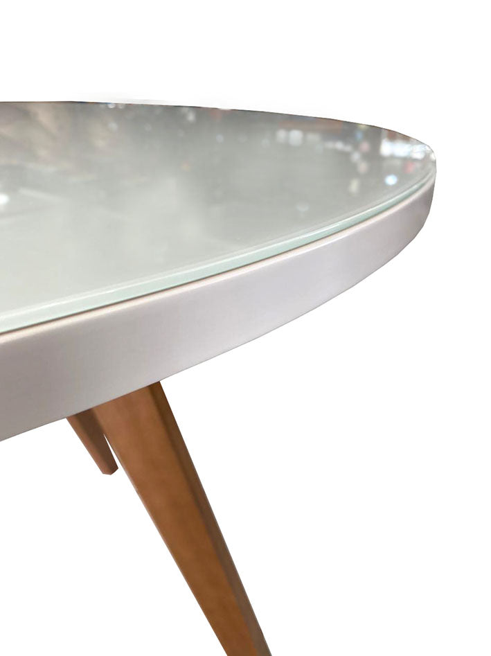 Mesa Redonda Aspen Artsoli 110x110 Castanho Claro Tampo Vidro Off White