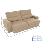 Sofá Perseu 228cm Matielo 2 Assentos Retráteis com Encostos Reclináveis Linho Cappuccino