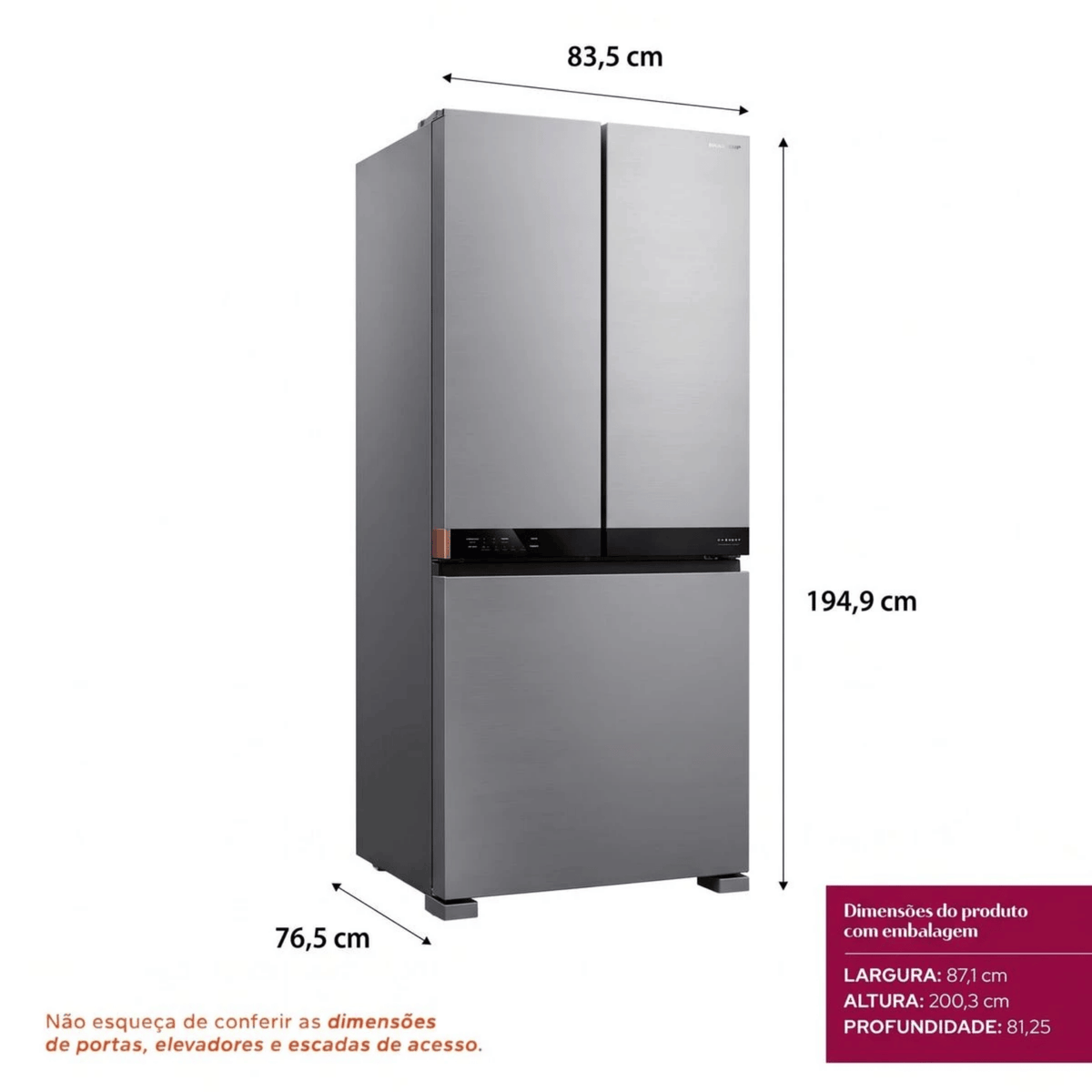 Refrigerador Brastemp 630L BRO88AKXNA 3 Portas Inteligente B=Smart French Door Inverter Inox Bivolt