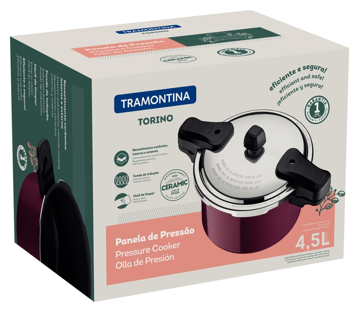 Panela de Pressão Tramontina Torino 4,5L Indução Vermelho Framboesa