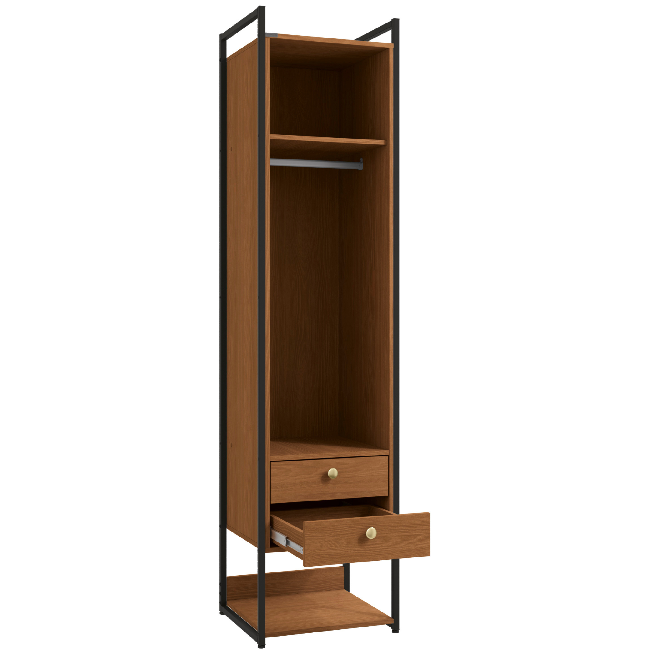 Armário Industrial Closet LI051 Kappesberg 48cm 1 Porta 2 Gavetas Canela e Preto Fosco