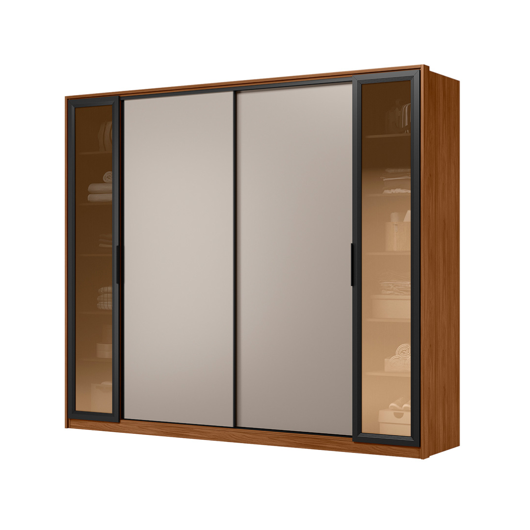 Roupeiro Laredo Demóbile 267cm 4 Portas 4 Gavetas Flex Nogueira/Nude