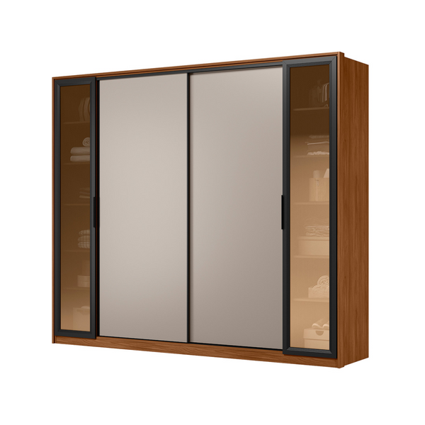 Roupeiro Laredo Demóbile 267cm 4 Portas 4 Gavetas Flex Nogueira/Nude