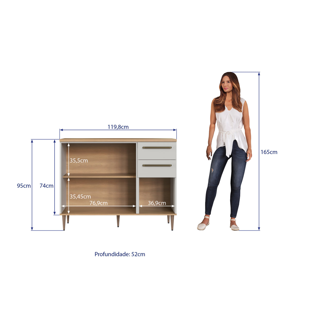 Armário Balcão de Cozinha Isabelle Delmarco 120cm 3 Portas 2 Gavetas Freijó e Arenas