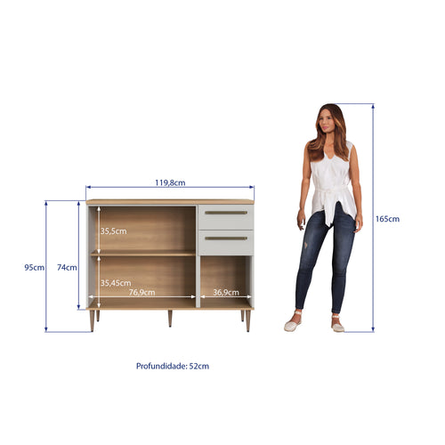 Armário Balcão de Cozinha Isabelle Delmarco 120cm 3 Portas 2 Gavetas Freijó e Arenas