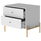 Mesa de Cabeceira Jasper Província 2 Gavetas Branco com Dourado