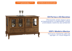 Cristaleira Baixa Rústica Linz 150x96cm 4 Portas 2 Gavetas 100% Madeira Maciça Imbuia
