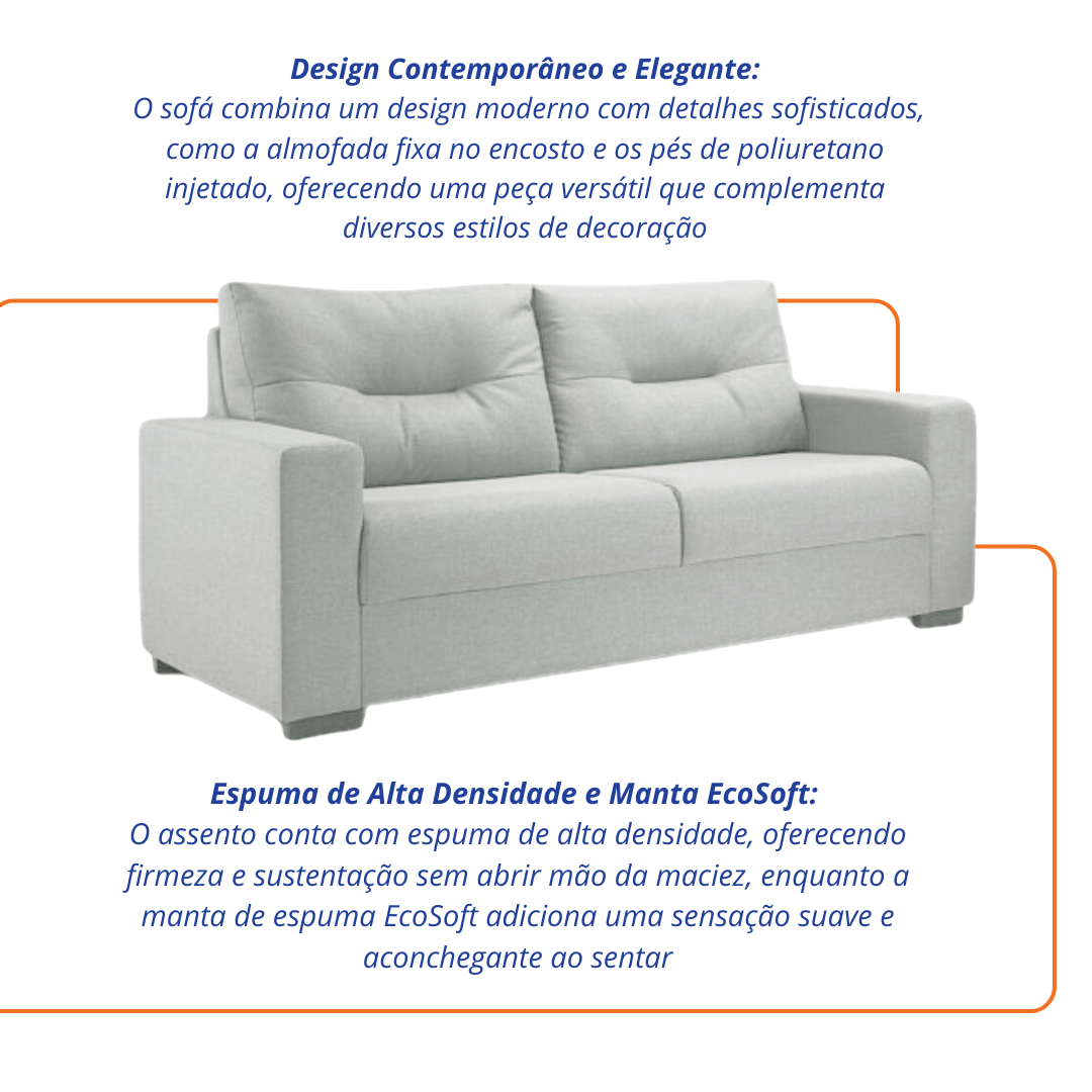 Sofá Living MH4209 213cm Herval 2 assentos Cinza Claro