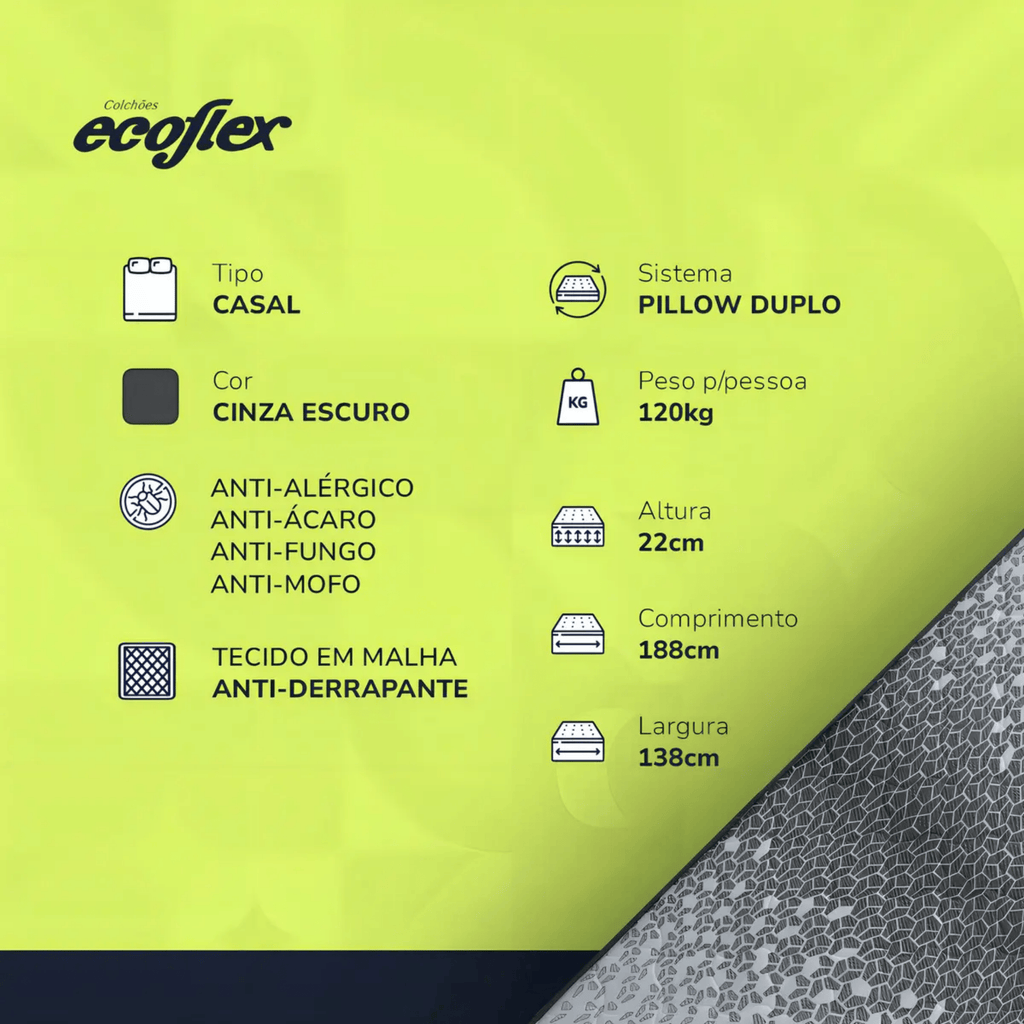 Colchão Espuma Dual Firm D-28 Ecoflex Casal 138x188x22cm Chumbo