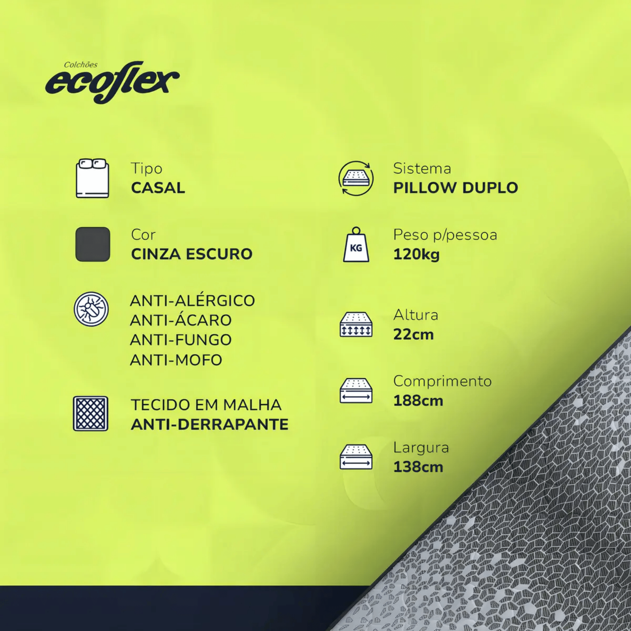Colchão Espuma Dual Firm D-28 Ecoflex Casal 138x188x22cm Chumbo