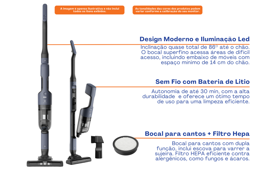 Aspirador de Pó Vertical Electrolux Ergorapido com Led ERG019 Sem Fio Azul Bivolt