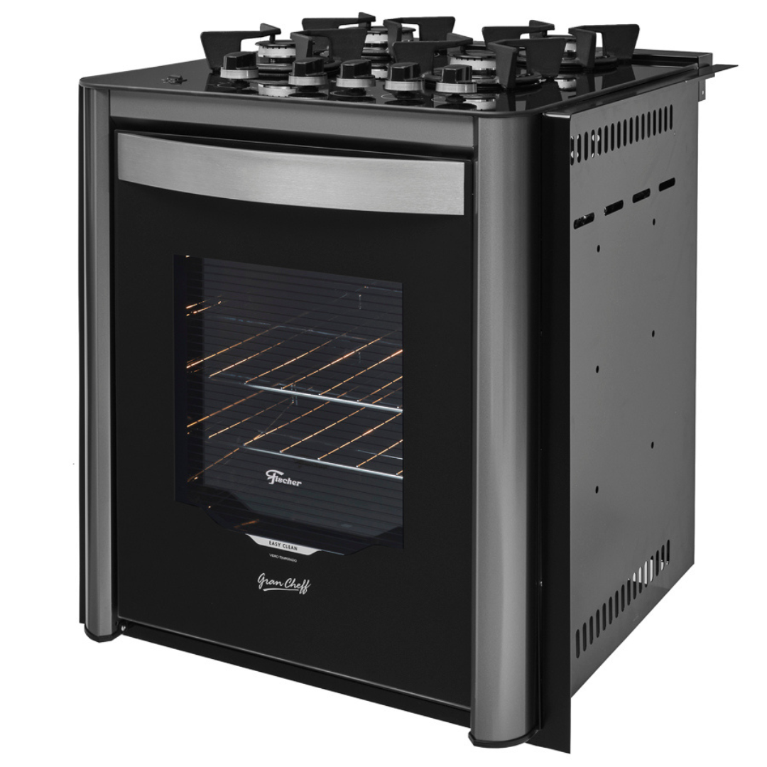 Fogão 4 Bocas Fischer de Embutir Gran Cheff Mesa de Vidro com Dourador 32750 Preto e Silver 220V