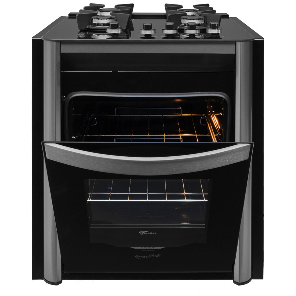 Fogão 4 Bocas Fischer de Embutir Gran Cheff Mesa de Vidro com Dourador 32750 Preto e Silver 220V