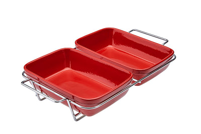 Travessa Refratária Ricaelle c/ Suporte Duplo Vermelho