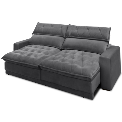 Sofá Albany 250cm Matielo 2 Assentos Retráteis com Encostos Reclináveis Veludo Cinza