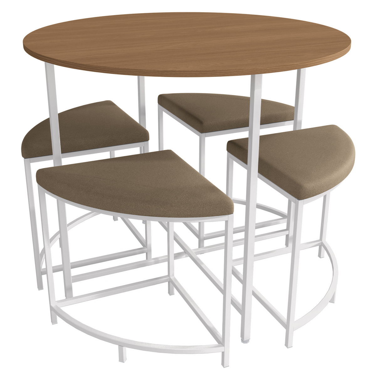 Mesa Redonda Industrial com 4 Bancos Kappesberg Crome Canela e Branco