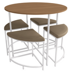 Mesa Redonda Industrial com 4 Bancos Kappesberg Crome Canela e Branco