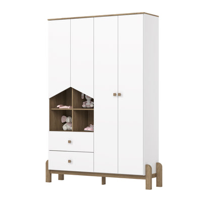 Roupeiro Ternura Henn 142cm 4 Portas 2 Gavetas Branco e Jequitibá