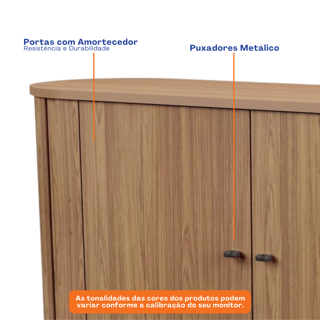 Balcão Buffet Curvo 2 Portas 100% MDF 130cm TB289 Dalla Costa Freijó/Preto Fosco